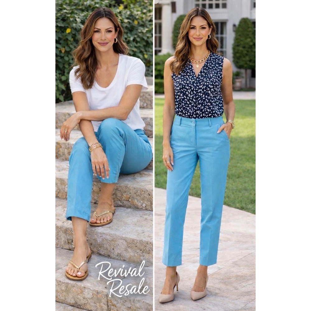 Talbots Aqua Ankle Pants Size 8 Coastal Preppy Spring Office Chic
